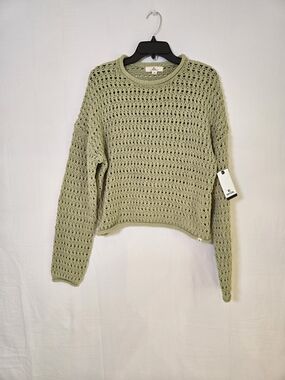 Rip Curl Open-Knit Crewneck Sweater in Sage Green